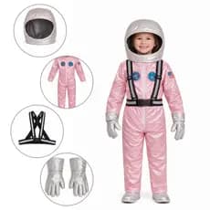 Fantasia Infantil de Astronauta com Acessórios Menina Feminino Luxo Macacão Estrela Lua Nasa Profissão Festa Aniversário