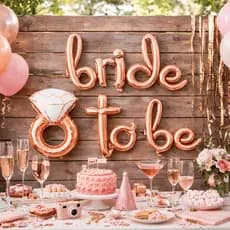 Kit Balão Metalizado Bride To Be + Anel Letra Cursiva Metalizado 3 cores Dourado Rose Gold Prata Casamento Despedida
