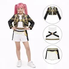 Traje Cosplay Menina Rumi Hunter Guerreiras do K-Pop 3 Peças Jaqueta Camisa Short Show Festas Aniversário Escola