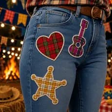 Adesivos para Roupas Festa Junina Retalhos Remendo Xadrez Quadriculado Calça Jeans São João Arraia Quadrilha Tecido Cola