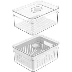 Kit 2 Organizadores De Geladeira Com Bandeja E Cesto De Drenagem 2,2L Organizadores Clear Fresh OU