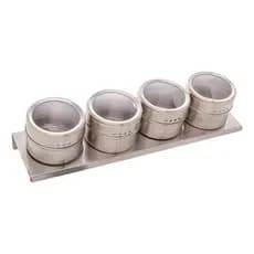 Conjunto 4 Porta Temperos De Aço Inox Com Suporte Imantado