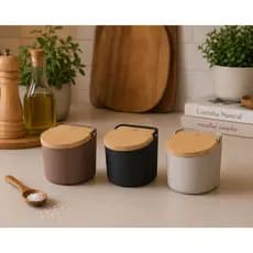 Saleiro Lume Com Tampa de Bambu Porta Temperos Sal Ou