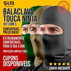 Kit com 3 Balaclava Touca Ninja com proteção UV Pesca Ciclismo Militar Moto