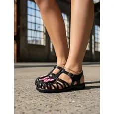 Sandalia Infantil Menina Melissinha Transparente Cristal Laço Confortável Leve 2026 Preto