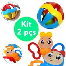 Kit 2 pçs Chocalho Mordedor Brinquedo Bebê Sensorial Colorido Sortidos