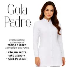 JALECO FLP Feminino Acinturado Gola Padre Manga Longa com Punho Ribana Oxford branco preto Rosa