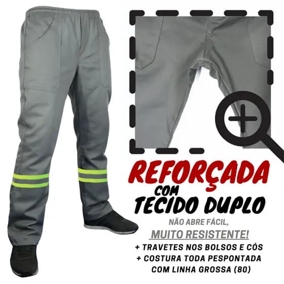 CALÇA CR REFORÇADA! Brim pesado!  Com Faixa Refletiva Cinza Preta fardamento Uniforme profissional