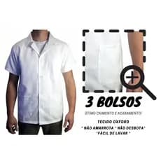 JALECO MC Masculino Manga Curta Oxford Premium blusa casaco bata guarda-pó branco ou preto