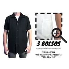 JALECO MC Masculino Manga Curta Oxford Premium blusa casaco bata guarda-pó   preto branco preto