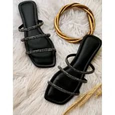 Sandalia rasteira feminina confort tiras pedraria strass