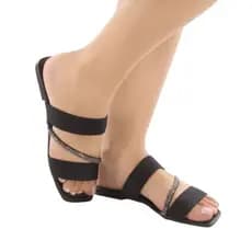 Sandalia rasteira feminina confort tiras elastico strass