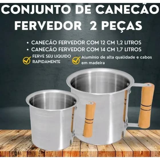 Jogo de Canecão Leiteira 2 Peças Alumínio Extra Reforçado Polido 1,2 litros e 1,7 Café chá