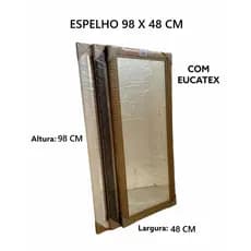 Espelho Com Moldura Decorativa Em Madeira 90x40 cm 48x98 Cm, Sem grau, preto, marrom, dourado, branco