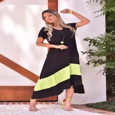 Vestido Plus Size Evangelico de Ponta e Bico nas Laterais Soltinho Viscolycra