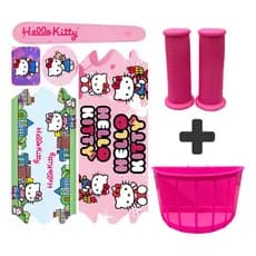 Kit Infantil Bike Cesta Rosa + Adesivo + Manopla Hello Kit P/ Menina Bicicleta aro 16/20