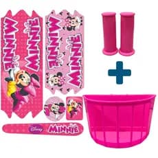 Kit Infantil  Para Bicicleta Bike Cesta Rosa + Adesivo Minnie Menina P/ Bike Aro 16/20