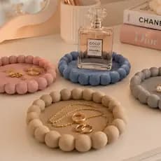 Bandeja Porta Joias Decorativa Multiuso Organizador Perfume Velas Chaves Redonda 14cm Para Decoração
