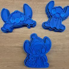 Kit 3 Cortadores e Marcador Molde  Stitch Para Confeitaria Biscoitos Decorados Festa Infantil