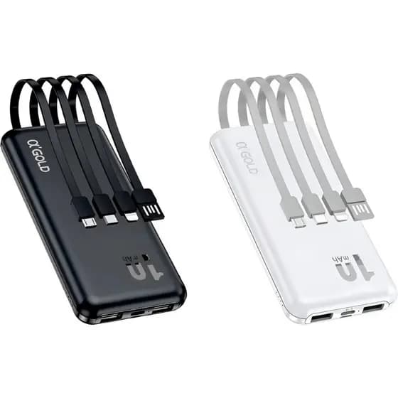 Carregador Portátil Power Bank 10000mAh AGold BTE-29 Cabos Lightning Tipo-C Micro Usb USB