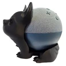 Suporte Compatível Alexa Eco Echo Dot 4 E 5 Amazon Buldog Francês Preto