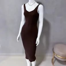 Vestido Em Tricô Modal / Vestido Justo Decote V / Vestido de Alças Casual