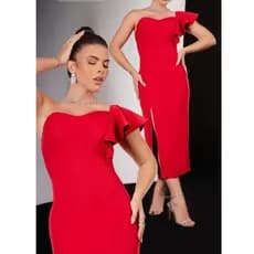 Vestido De Festa Elegante Nula Manga / Vestido Midi Alfaiataria Com Fenda