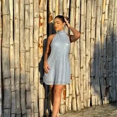 Vestido Paetê Frente Única / Vestido Paetê Forrado / Vestido Com Amarração Nas Costas