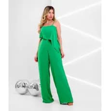 Macacão Assimétrico / Macacão Longo Verde de Alças Ajustáveis