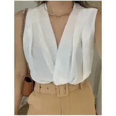 Body Transpassado Crepe Chiffon / Body Branco / Body Sem Mangas