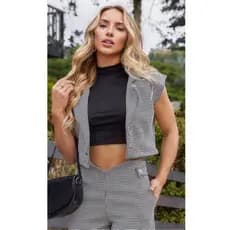 Conjunto De Calça E Colete Em Pied De Poule / Calça Em Pied de Poule