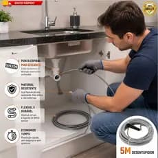 Desentupidor Manual 3M/5M Para Pia Ralo Cano Esgoto Mola Flexível Profissional