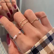 sweetmvzn 5 Peças Conjunto De Anel Ondulado Simples Para Mulheres Meninas Personalidade Temperamento Mini Pérola Elegant
