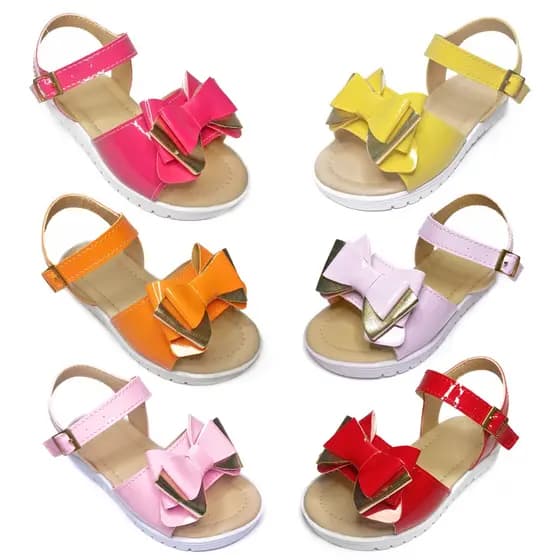 Sandália Infantil Menina Verniz Laço Duas Cores Blogueirinha Sola Antiderrapante - 20 ao 27