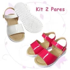 Sandália Infantil Menina Verniz Lisa Confortável Moda Blogueirinha 20 Ao 27 - Kit 2 Pares