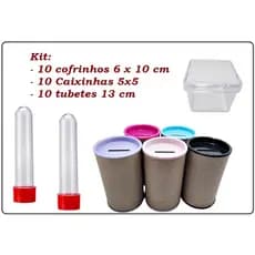 SUPER KIT 30 itens Tubetes 13 cm + Cofrinhos 6x9,5 cm + Caixinhas de Acrílico lembrancinhas aniversário Chá de bebê