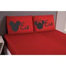 JOGO DE LENÇOL QUEEN 03 PEÇAS ELE/ELA TODO VERMELHO