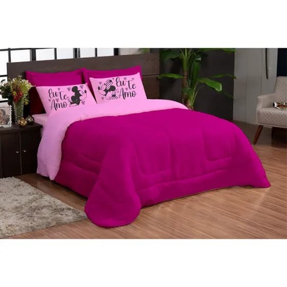 Edredom Queen 3 Peças Dupla Face Estampado Eu Te Amo