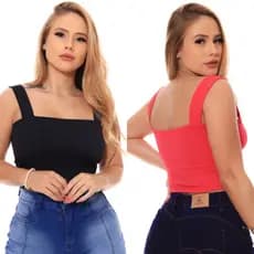 Cropped Canelado Feminino Blogueira Top Alça Grossa Feminino Floral Animal Print Camuflado Moderno