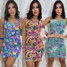 Vestido Curto Floral Canelado Estiloso Moda Feminina Justo Regata Verão Florido Flores Estampado Modinha
