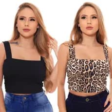 Top Alça Grossa Cropped Canelado Feminino Blogueira  Floral Animal Print Camuflado