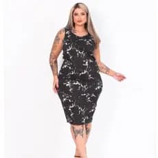 Vestido Regata Marmore Midi Plus Size Curvy Marmorizado Verão Feminino Canelado Estampado Estampa GG EXG G4 Justinho