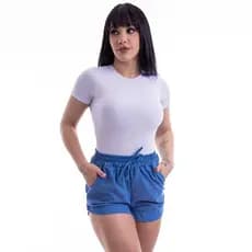 Short Linho Feminino Bolso Modinha Plus Size Curve Curvy Cintura Média Cordão Gestante Maternidade Grávida Praia Social