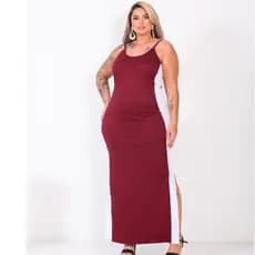 Vestido Faixa Moda Plus Size Curve Canelado Longo Gestante Grávida Alcinha Fenda Lateral Verão Modinha Feminino Festa