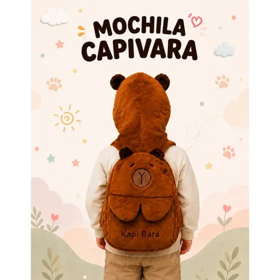 Mochila Divertida Infantil Com Capuz Casual E Escolar E Passeio Desenho De Capivara Pelúcia Bolsa