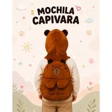 Mochila Divertida Infantil Com Capuz Casual E Escolar E Passeio Desenho De Capivara Pelúcia Bolsa