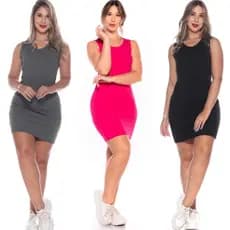 Vestido Curto Canelado Estiloso Moda Feminina Regata Estiloso Plus Size Gestante Maternidade Festa Casual