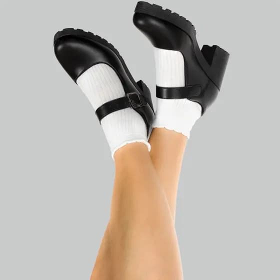 Sapato Feminino Estilo Mary Jane Salto Tratorado Moda Tendência Grunge Chucky Oxford Ref: 176