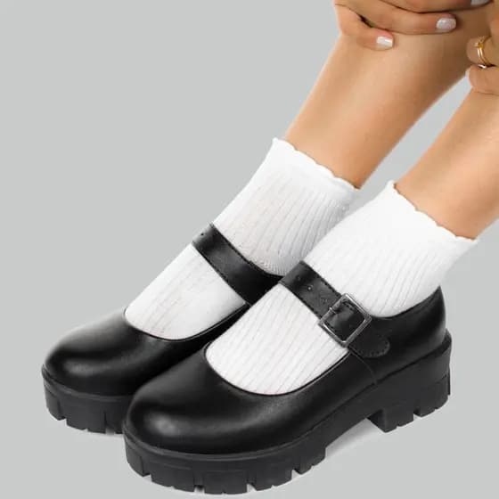 Sapato Feminino Mary Jane Tratorado com Fivela Superior Moda Tendência Grunge Chucky Ref: 177