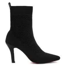 Bota Feminina Ankle Boots Meia Salto Alto Agulha Bico Fino de Tricô Cool Ref: 8044